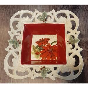 New Grasslands Road Let Nature Sing Candy Bowl Red Poinsettia
